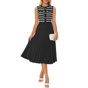 ZESICA Sleeveless Striped Midi Dress for All Occasions