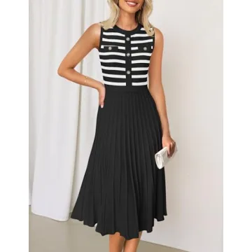 ZESICA Sleeveless Striped Midi Dress for All Occasions
