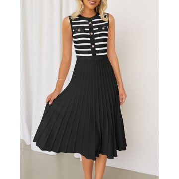 ZESICA Sleeveless Striped Midi Dress for All Occasions