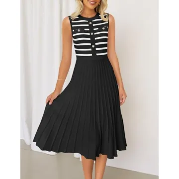 ZESICA Sleeveless Striped Midi Dress for All Occasions
