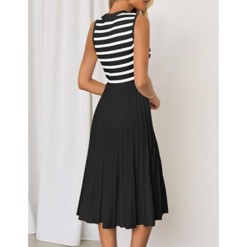 ZESICA Sleeveless Striped Midi Dress for All Occasions