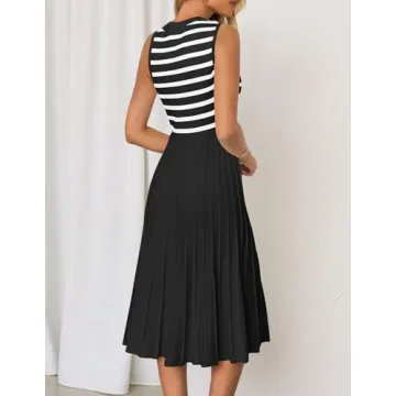 ZESICA Sleeveless Striped Midi Dress for All Occasions