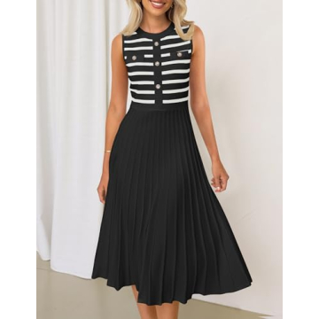 ZESICA Sleeveless Striped Midi Dress for All Occasions