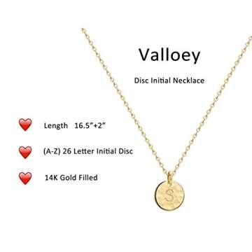 Valloey Rover Initial Necklaces for Women 14K Gold Plated Dainty Letter Necklce Round Coin Disc Pend...