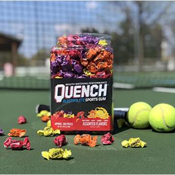 Quench Gum Variety Tub, Electrolytes Chewing Gum for Athletes and Sports Trainers, New Assorted Fruity Flavors, 300 Pieces