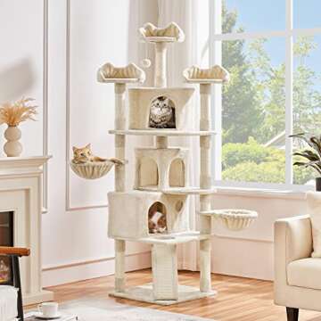 Yaheetech Large Cat Tree Tower for Large Cats, 76.5in Multi-Level Cat Tower with 3 Condos & Perches,...