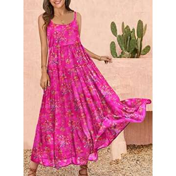 YESNO Summer Dresses for Women Casual Loose Bohemian Floral Dress with Pockets Spaghetti Strap Maxi ...