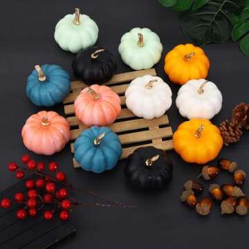 Gowfew Halloween Decoration Colorful Artificial Pumpkins Bulk Assorted Rustic Artificial Pumpkins Decorative Faux Foam pumpkin in Blue Green Teal for Fall Autumn Wedding (#3)