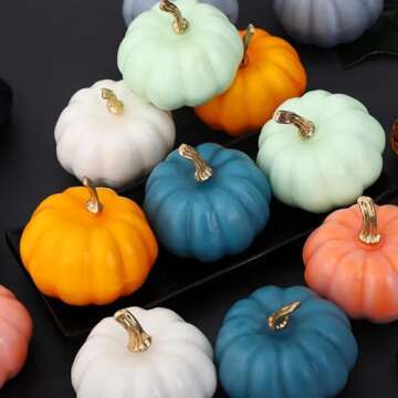 Gowfew Halloween Decoration Colorful Artificial Pumpkins Bulk Assorted Rustic Artificial Pumpkins Decorative Faux Foam pumpkin in Blue Green Teal for Fall Autumn Wedding (#3)