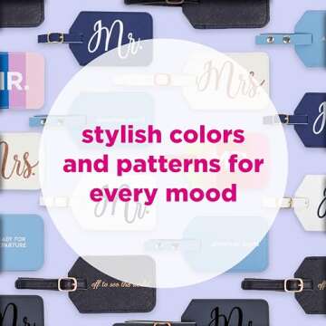 Miamica Mrs. & Mr. Luggage Tags – Set of 2 Faux Leather Suitcase Tags with Sturdy Buckle Straps – 6.85" x 3" Each – Cute Honeymoon, Bachelorette, Engagement Gifts