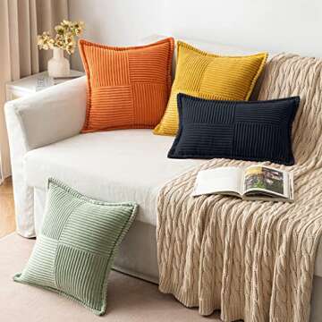 MIULEE Corduroy Pillow Covers with Splicing Set of 2 Super Soft Couch Pillow Covers Broadside Striped Decorative Textured Throw Pillows for Cushion Bed Livingroom 18 x 18 inch, Black