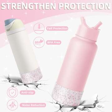 Vmini Protective Glitter Silicone Boot, Compatible with Hydro Flask Water Bottle 32/40oz & Owala FreeSip 40oz and More Water Bottles with 3.5-3.6in Wide Bottom, Bling Anti-Slip Sleeve Cover