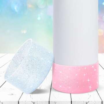 Vmini Protective Glitter Silicone Boot, Compatible with Hydro Flask Water Bottle 32/40oz & Owala FreeSip 40oz and More Water Bottles with 3.5-3.6in Wide Bottom, Bling Anti-Slip Sleeve Cover