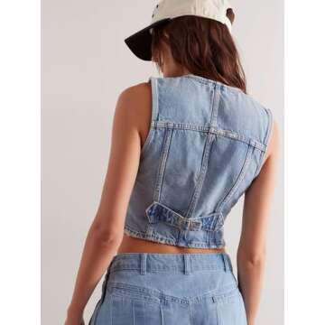 BellaChu Women's Denim Vest - Adjustable Waist Jean Vest - Premium Washed Denim Sleeveless Jacket - ...