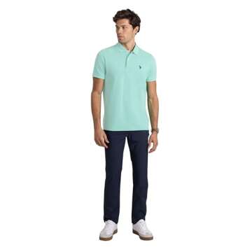 U.S. Polo Assn. Men's Classic Polo Shirt, Two-Button Closure Pique Polo Shirt, Summer Fashion Golf Shirt