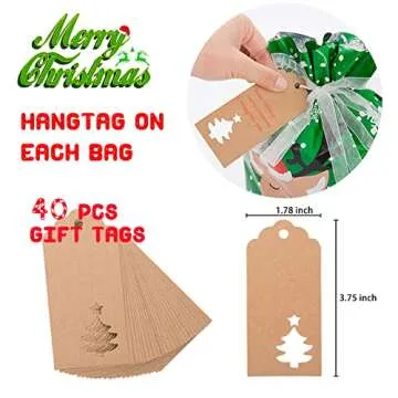 40pcs Drawstrings Christmas Gift Bags Assorted Sizes, Christmas Bags for Gifts Wrapping, Reusable Plastic Christmas Bags for Presents with Drawstrings, Xmas Holiday Gift Bag - Large, Medium, Small