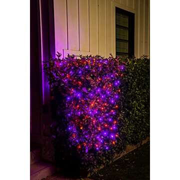 Joiedomi Halloween Net String Lights, 4FTx4FT Orange&Purple Net Lights Outdoor Decoration, Black Wire String Lights Mesh Lights Halloween Decor for Bushes Trees Yard Garden Party Indoor Outdoor