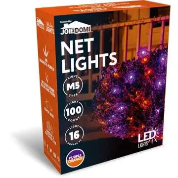 Joiedomi Halloween Net String Lights, 4FTx4FT Orange&Purple Net Lights Outdoor Decoration, Black Wire String Lights Mesh Lights Halloween Decor for Bushes Trees Yard Garden Party Indoor Outdoor