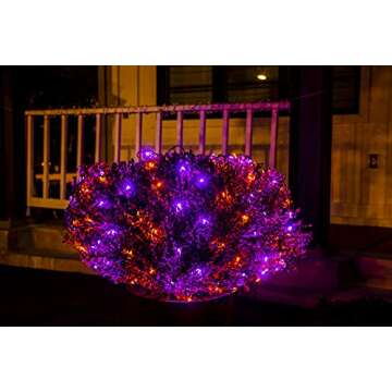 Joiedomi Halloween Net String Lights, 4FTx4FT Orange&Purple Net Lights Outdoor Decoration, Black Wire String Lights Mesh Lights Halloween Decor for Bushes Trees Yard Garden Party Indoor Outdoor