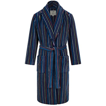 Stylish John Christian Men's Warm Fleece Robe - Navy Multicolored Stripes