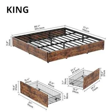LIKIMIO King Bed Frame with Storage, 4 Drawers and Heavy Strong Metal Support Frames, Solid Stable, ...