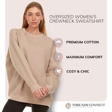 Threads Connect Oversized Sweatshirt for Women – Cozy Crewneck Fleece Pullover