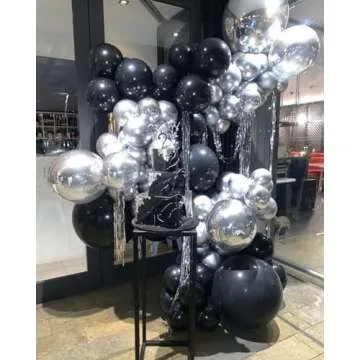 ADOINBY Black and Silver Balloon Arch Kit, 140Pcs Different Sizes inch Black Metallic Silver Balloons and Confetti Party Balloon Garland Kit for Birthday, Wedding, Graduation, Anniversary Decorations