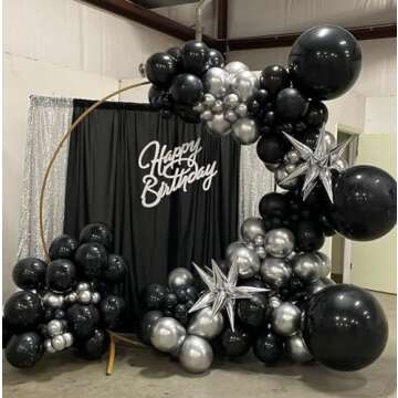 ADOINBY Black and Silver Balloon Arch Kit, 140Pcs Different Sizes inch Black Metallic Silver Balloons and Confetti Party Balloon Garland Kit for Birthday, Wedding, Graduation, Anniversary Decorations