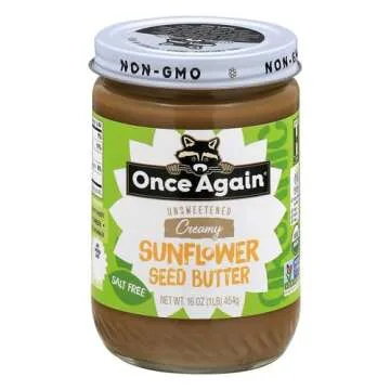 Once Again Organic Creamy Sunflower Butter, 16oz - Salt Free, Unsweetened - Peanut Free, USDA Organic, Gluten Free Certified, Vegan, Kosher - Glass Jar (1 Jar)