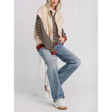 Fisoew Striped Oversized Women Sweatshirt Trendy Casual Top