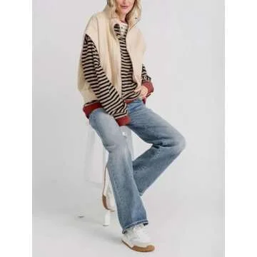 Fisoew Striped Oversized Women Sweatshirt Trendy Casual Top