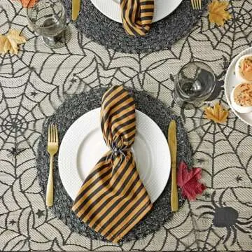DII Halloween Party Tabletop Decor, Reusable & Machine Washable Cotton Fabric, Napkin Set, 20x20, Witchy Black & Orange Stripe, 6 Piece