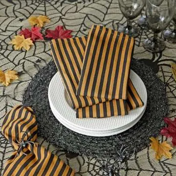 DII Halloween Party Tabletop Decor, Reusable & Machine Washable Cotton Fabric, Napkin Set, 20x20, Witchy Black & Orange Stripe, 6 Piece