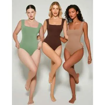 Avidlove Women's Square Neck Soft Bodysuit - Double Lined Comfort