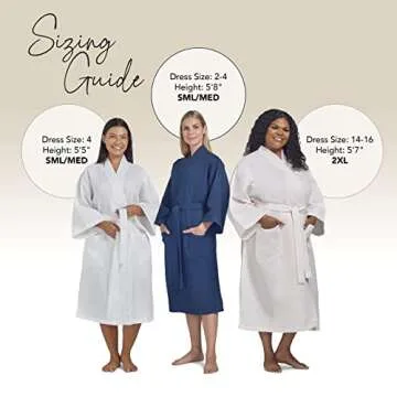 Waffle Robe for Women by BOCA TERRY, Waffle Knit Robe, Long Cotton Kimono Hotel Bathrobe, White Medium/Large