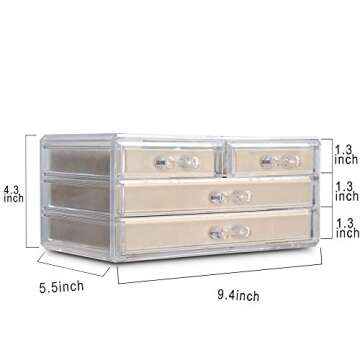 Frebeauty Acrylic Jewelry Box 4 Drawers,Clear Jewelry Organizer Velvet Rings Necklaces Earring Brace...