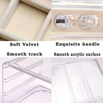Frebeauty Acrylic Jewelry Box 4 Drawers,Clear Jewelry Organizer Velvet Rings Necklaces Earring Bracelets Display Case Stand Holder Tray for Women Girls (Beige)