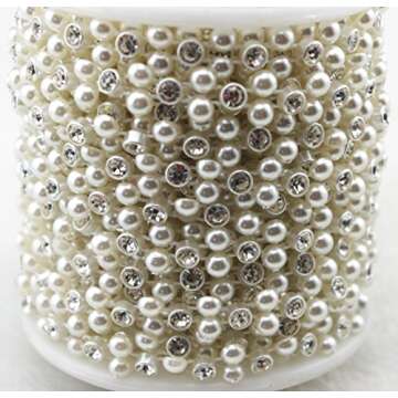 AEAOA 8mm Ivory Pearl and Rhinestone Chain Sewing Trims Cake Decoration (LZ118)