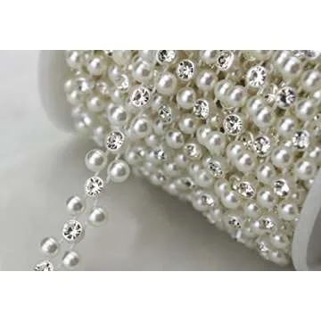 AEAOA 8mm Ivory Pearl Rhinestone Chain for Crafts