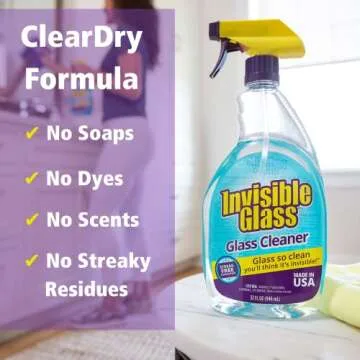 Invisible Glass 92194-4PK Premium Glass and Window Cleaner for Auto and Home Cleans Glass, Windows, Glass Cooktops, Patio Doors, and More, Streak-Free, Ammonia-Free, Tint-Safe, 32 Fl Oz, Pack of 4