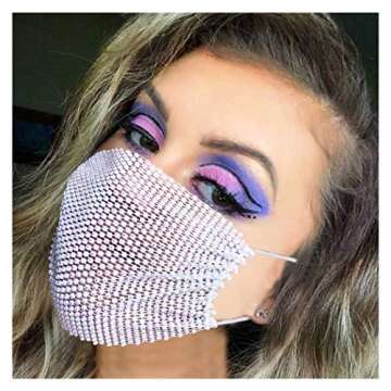 Barode Sparkly Rhinestone Mesh Mask Crystal Colorful Masquerade Ball Party Nightclub Face Masks Venetian Mardi Gras Jewelry for Women and Girls (Black) (White)