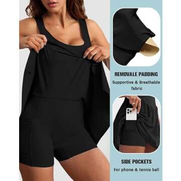 Sexyasasii Women's Summer Athletic Tennis Dress with Built in Shorts and Bra Square Neck Workout Exercise Active Golf Dresses