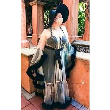 Changuan Sexy Feather Robes Long Fany Fur Tulle Maternity Robe for Photoshoot Sheer Lingerie Nightgown Bathrobe Sleepwear Wedding Scarf Ivory S/M