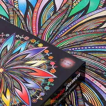 Bgraamiens Puzzle-Blooming Flowers-1000 Pieces Creative Geometric Round Blue Board Colorful Mandala Jigsaw Puzzle
