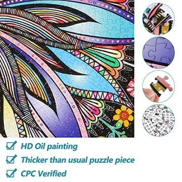 Bgraamiens Puzzle-Blooming Flowers-1000 Pieces Creative Geometric Round Blue Board Colorful Mandala Jigsaw Puzzle