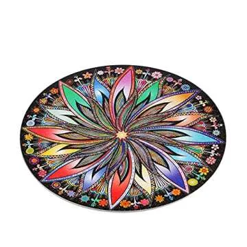 Bgraamiens Puzzle-Blooming Flowers-1000 Pieces Creative Geometric Round Blue Board Colorful Mandala Jigsaw Puzzle