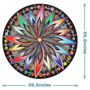 Bgraamiens Puzzle-Blooming Flowers-1000 Pieces Creative Geometric Round Blue Board Colorful Mandala Jigsaw Puzzle