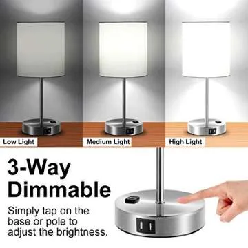 LITOSKY Touch Control Table Lamp with 2 USB Ports & AC Outlet, 3-Way Dimmable Bedside Nightstand Lam...