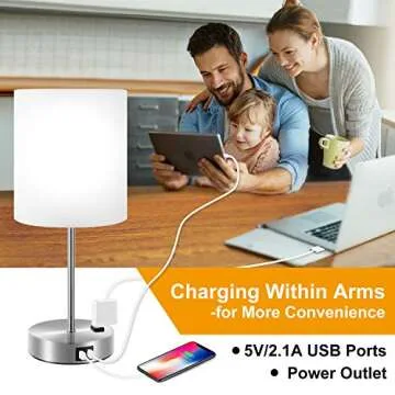 LITOSKY Touch Control Table Lamp with 2 USB Ports & AC Outlet, 3-Way Dimmable Bedside Nightstand Lamp for Bedroom Living Room, USB Lamp with 800 Lumens 5000K Daylight Bulbs Included