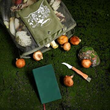 Seajan 18 Pcs Mushroom Foraging Kit Includes Hunting Bag, Mushroom Knife Brush Guide Cards and Notebook for Harvesting Mushroom(Army Green)